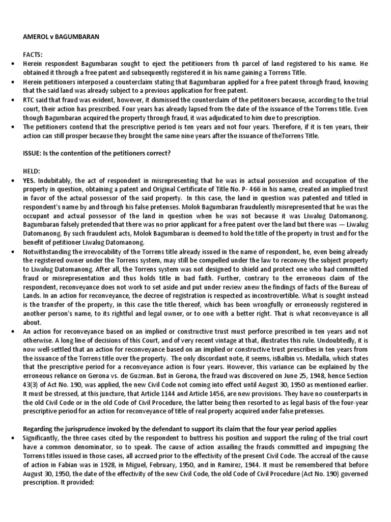 Amerol v. Bagumbaran PDF Statute Of Limitations Fraud