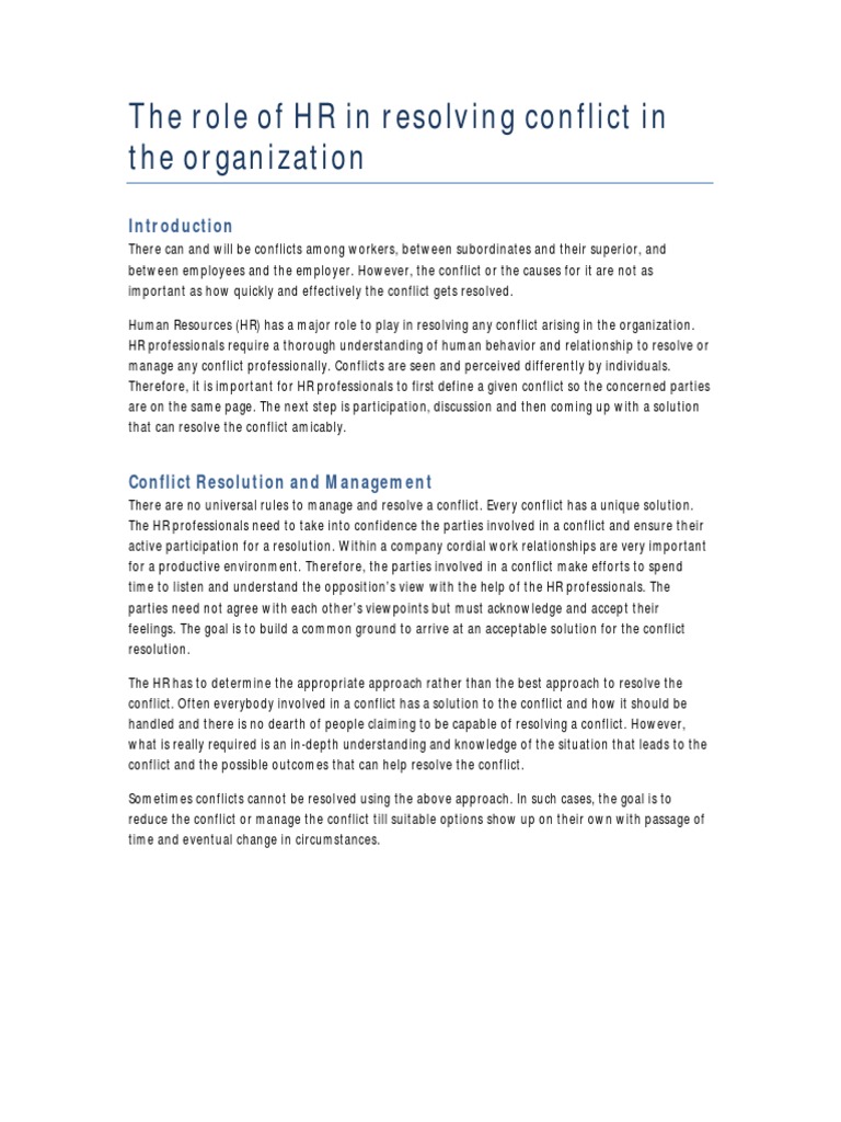 HR's Role in Conflict Resolution | PDF | Career & Growth
