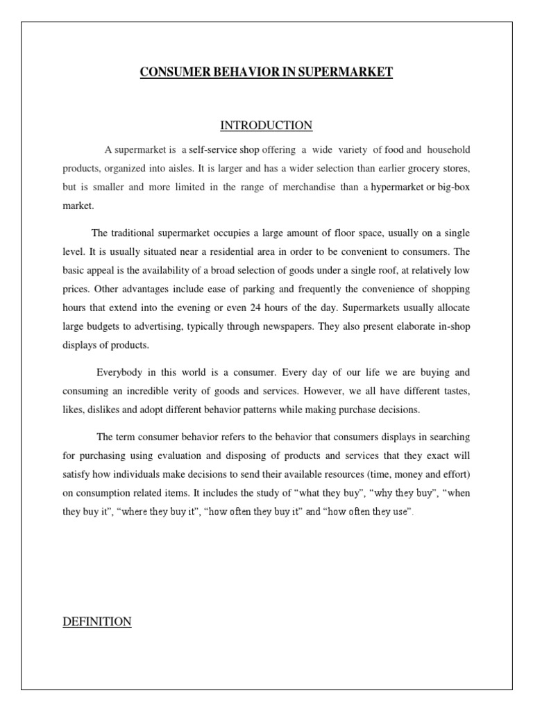 CONSUMER BEHAVIOR IN SUPERMARKET - Final | PDF | Supermarket | Consumer ...