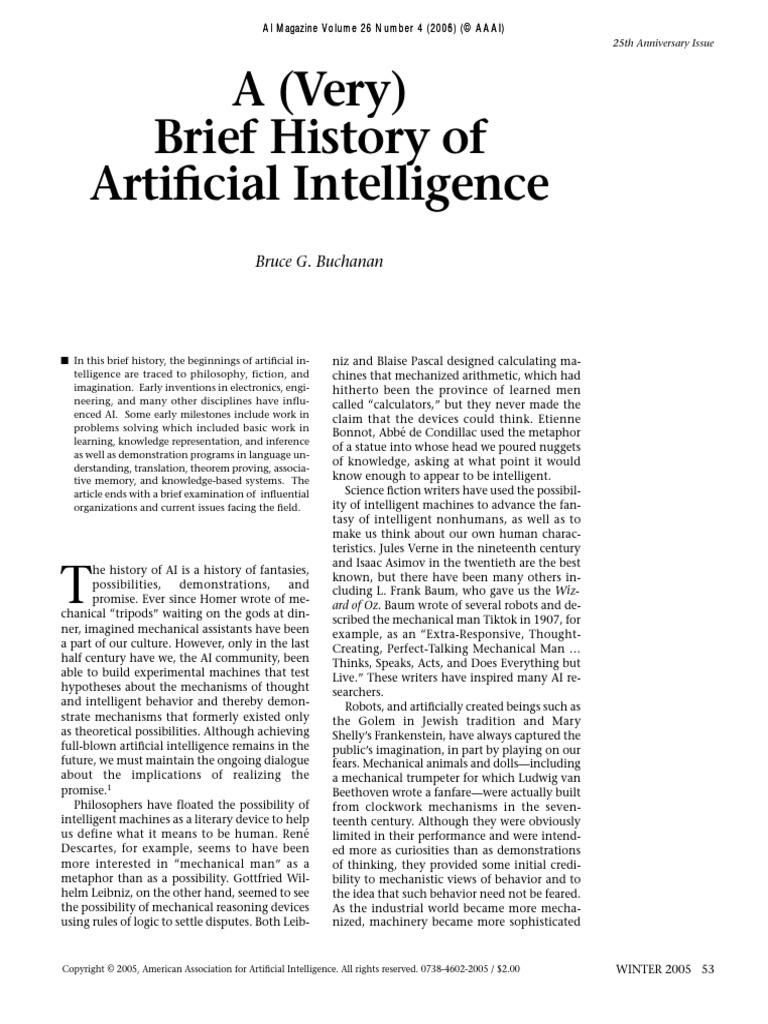 Buchanan 2006 a very brief history of artificial intelligence pdf