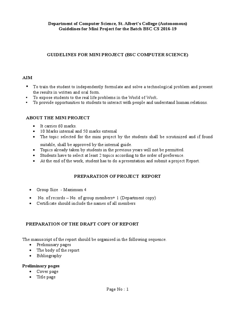 Mini Project Guidelines for BSC CS | PDF | Computer Science | Computing