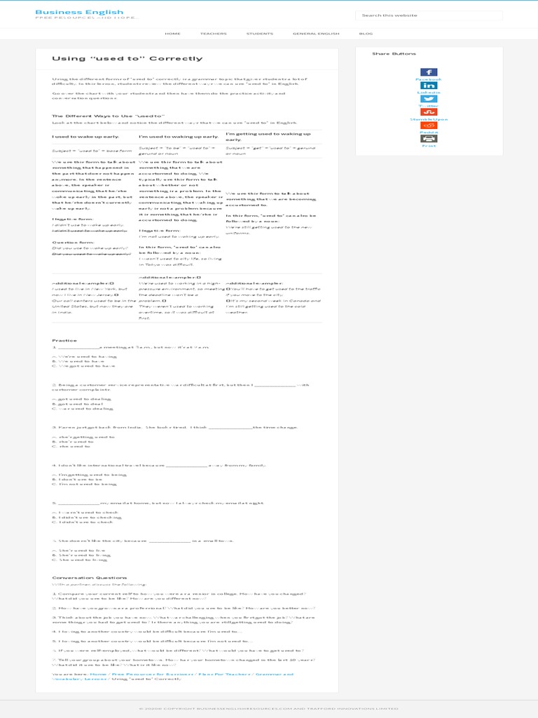 Using - Used To - Correctly - PDF | PDF | English Language | Human ...