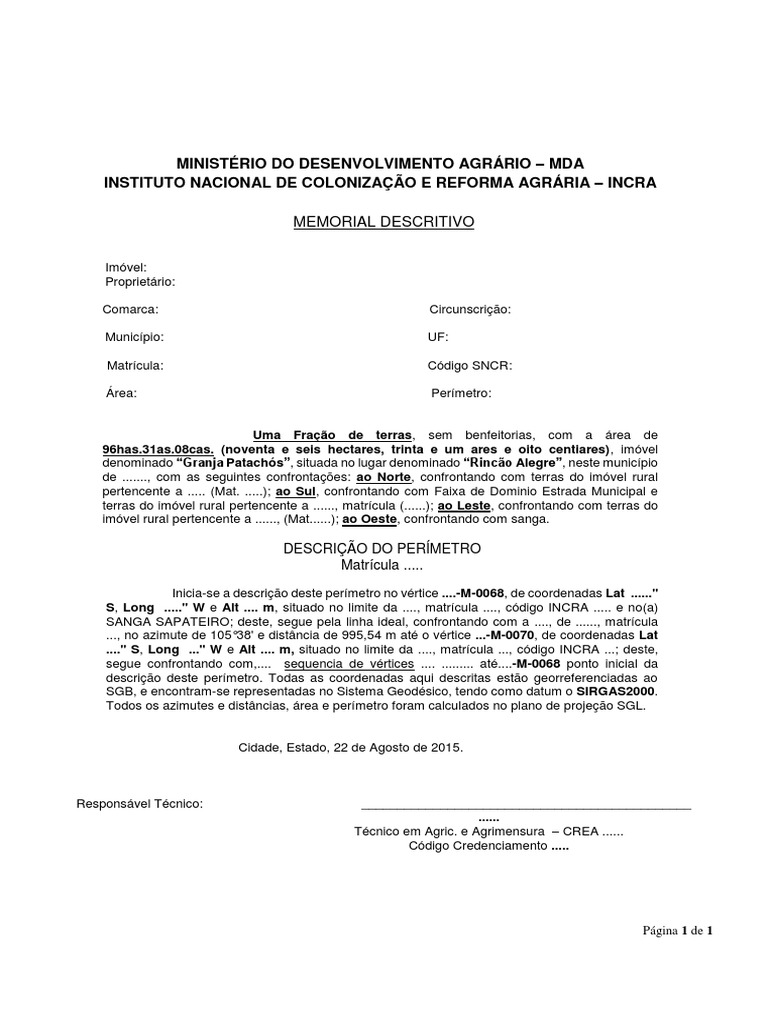 Modelo Memorial Descritivo | PDF | Geodésia | Geomática