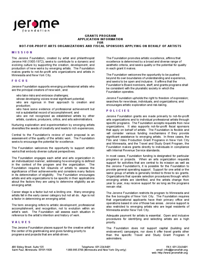 Supporting Emerging Artists Guidelines for Grants from the Jerome