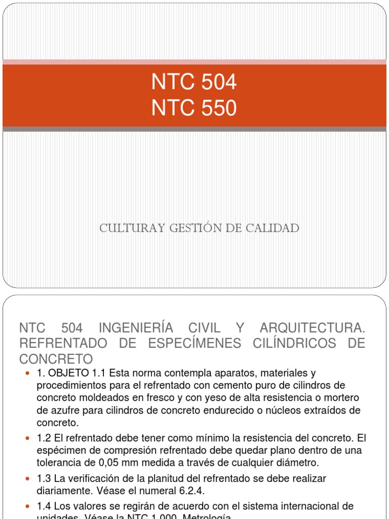 Normas NTC 504 y 550 para Concreto | PDF | Hormigón | Cemento