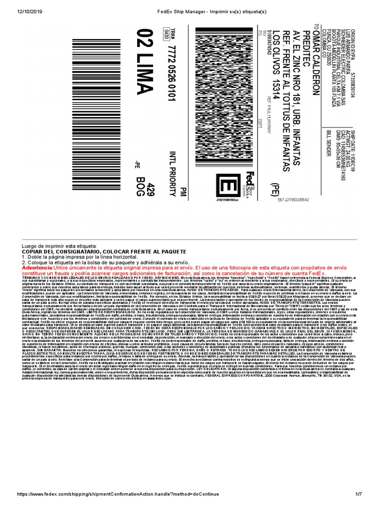 Awb 777205260101 PDF | PDF | Fed Ex | Transporte