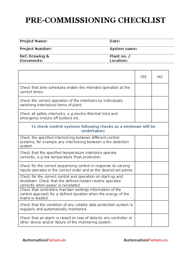 Pre Commissioning Checklist PDF Electrical Wiring Switch