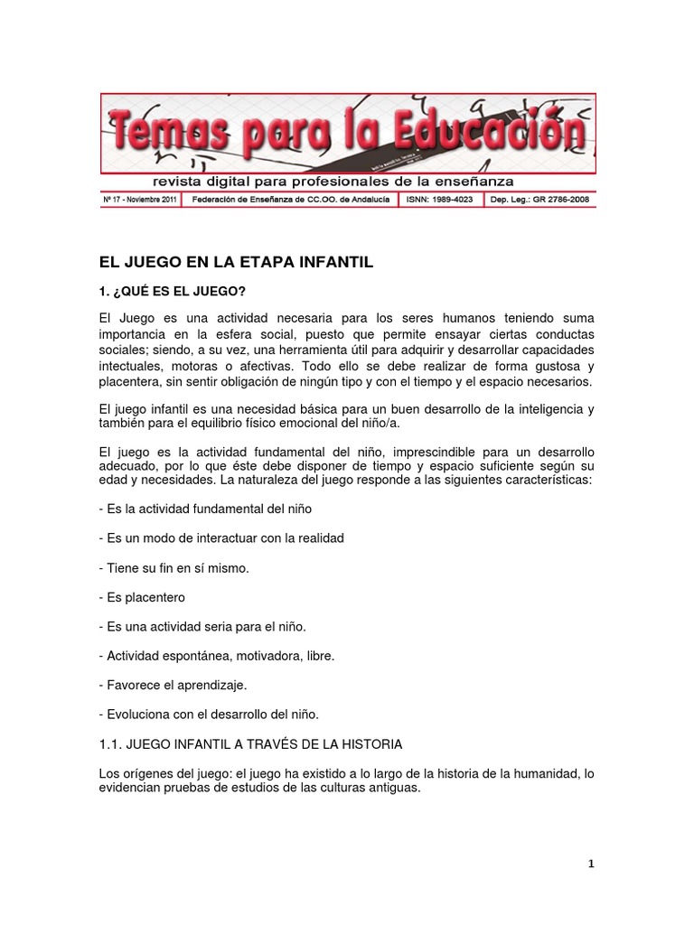 El Juego en La Etapa Infantil | PDF | Adultos | Aprendizaje