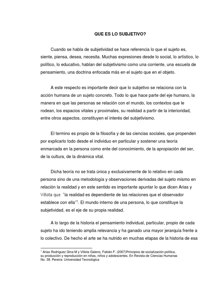Que Es Lo Subjetivo | PDF | Subjetividad | Sociedad