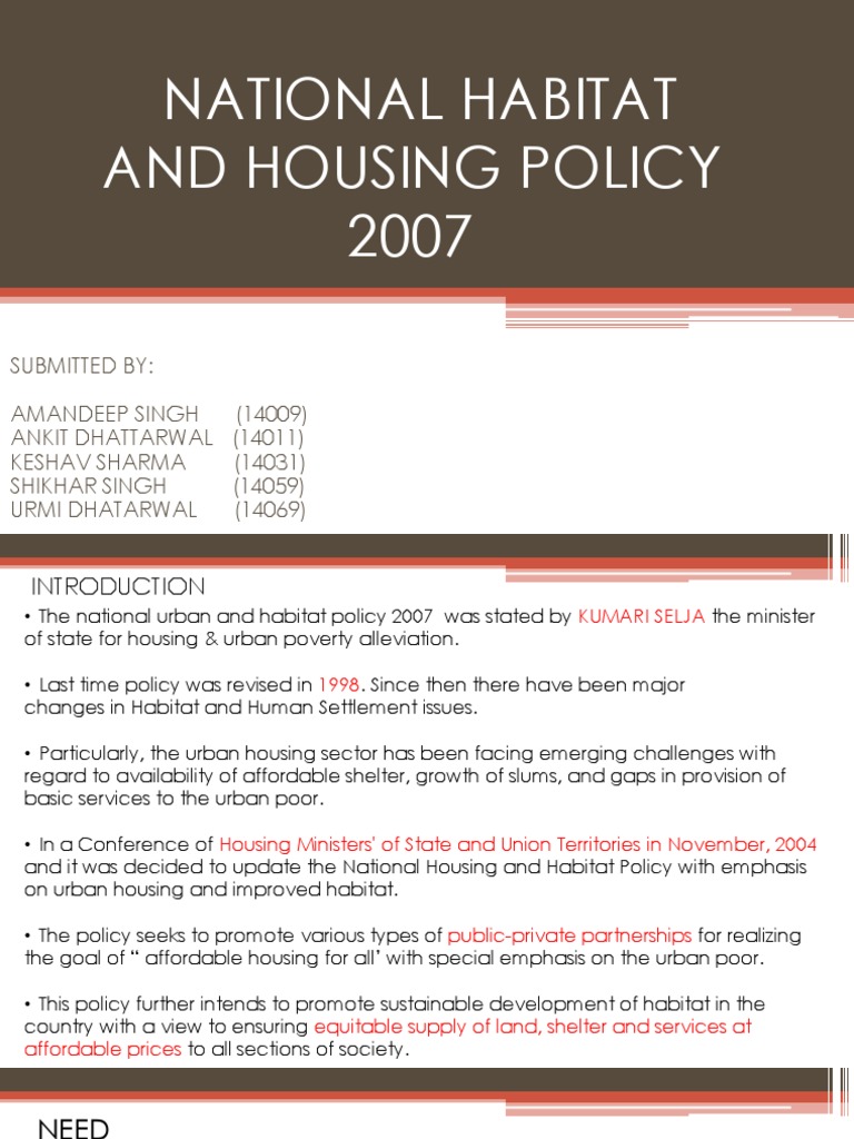 National Urban Housing Policy 2007 | PDF | Slum | Economies