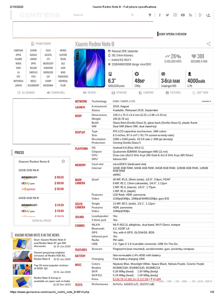 Xiaomi Redmi Note 8 - Full Phone Specifications | PDF | Xiaomi | Google ...
