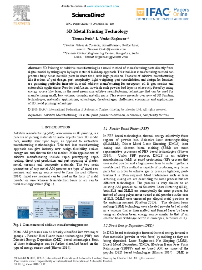 3d Metal Printing Technology Pdf