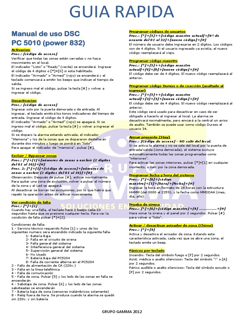 Manual de Uso DSC pc5010 PDF | PDF | Teclado | Electrónica