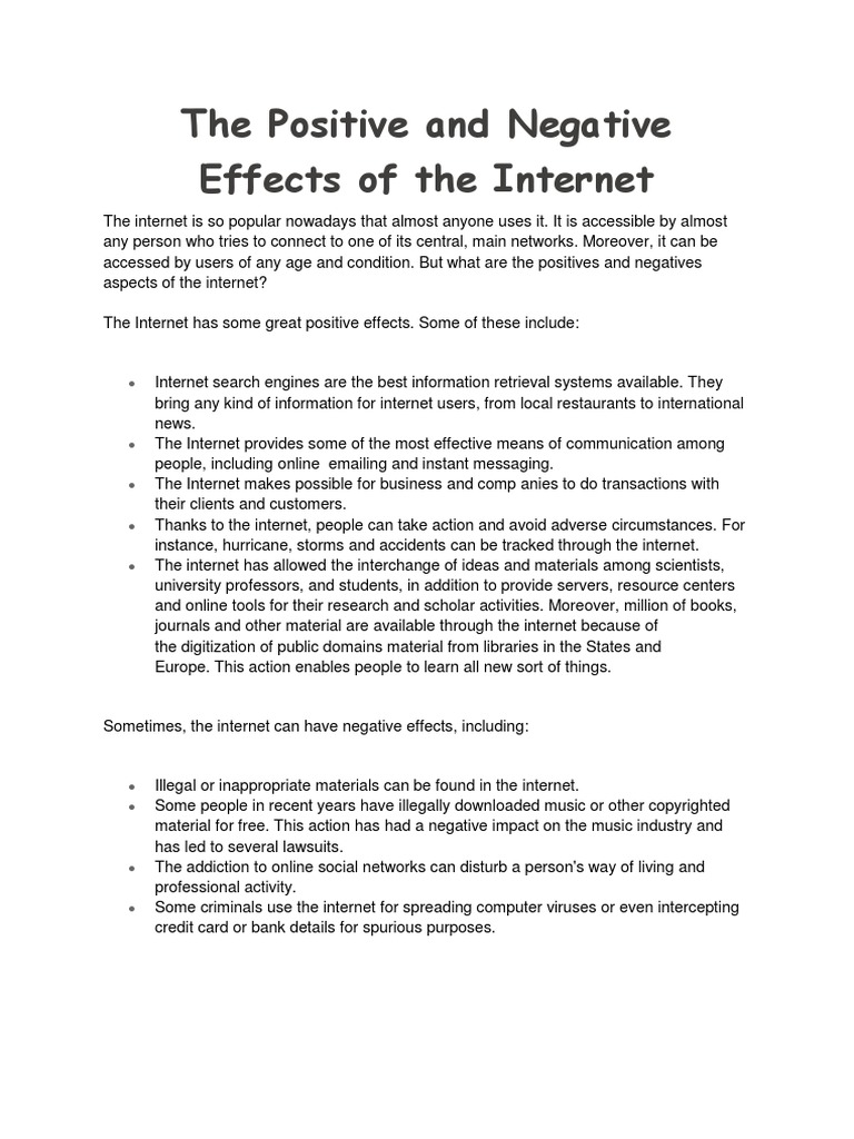 Positive and Negative Effects of The Internet Short Note | PDF