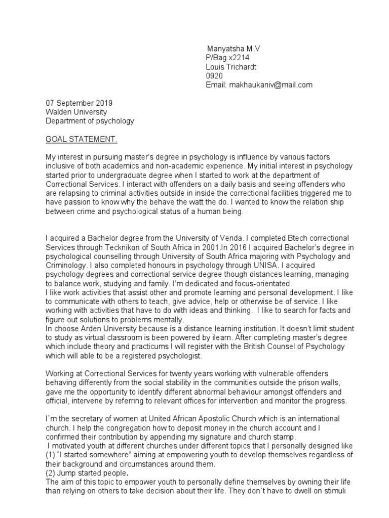 Goal Statement Walden University PDF PDF Academic Degree Psychology