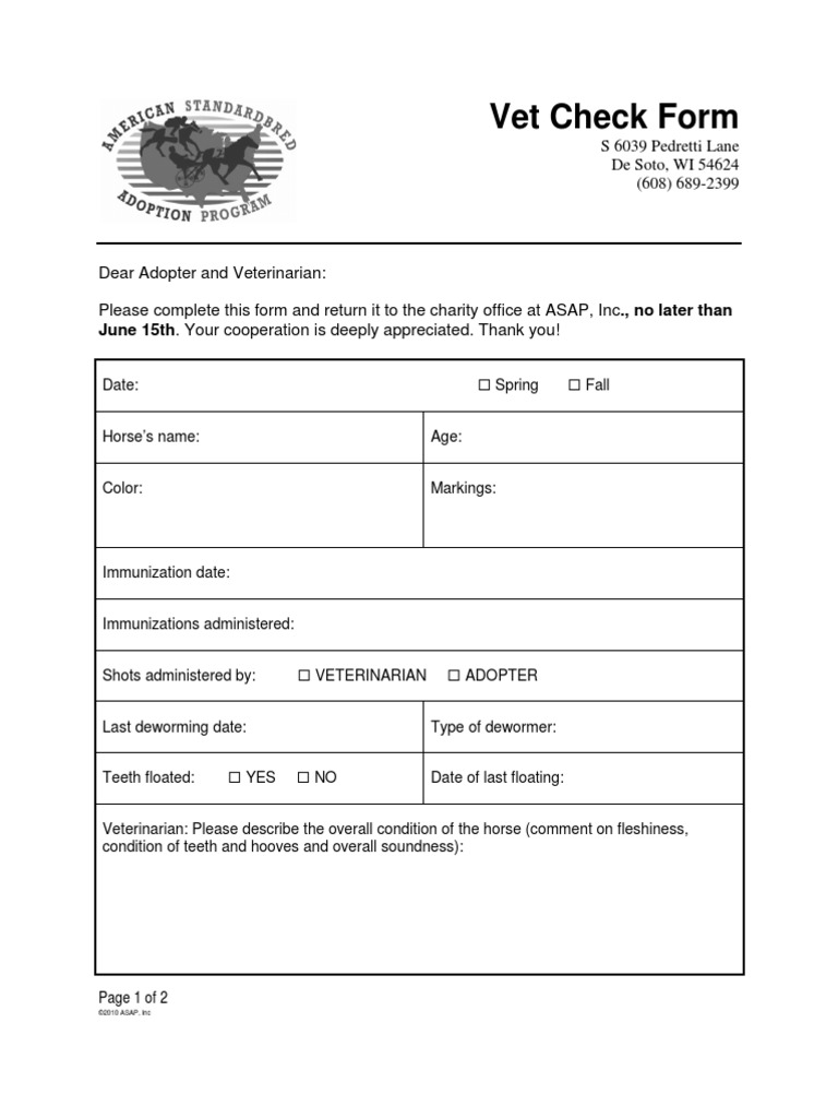 ASAP Vet Check Form PDF