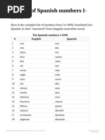 List of Spanish Numbers 1-1000
