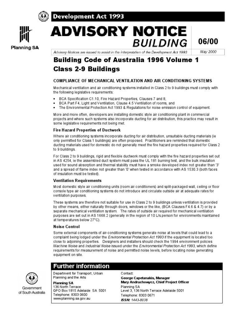 Building Code of Australia 1996 Volume 1 (May 2000) Duct (Flow) Ventilation (Architecture)