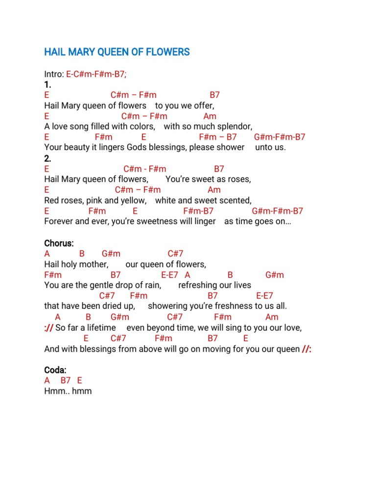 HAIL MARY QUEEN OF FLOWERS Chords PDF