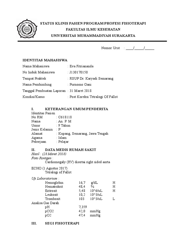 STATUS KLINIS PASIEN TOF