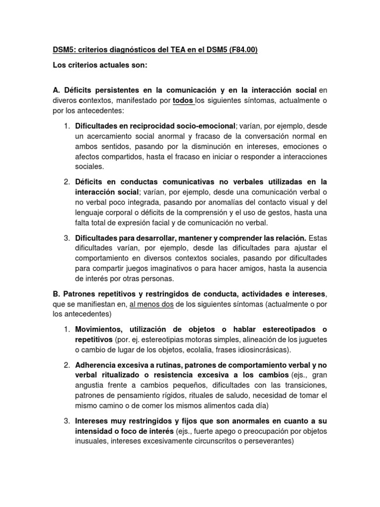 Criterios DSM-5 para el TEA | PDF | Espectro autista | Discapacidad ...
