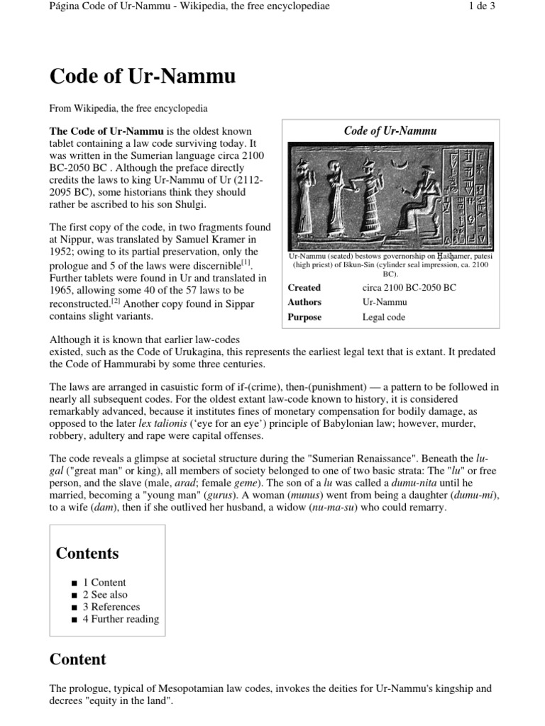 Code of Ur-Nammu | PDF | Sumer | Archaeology Of Iraq