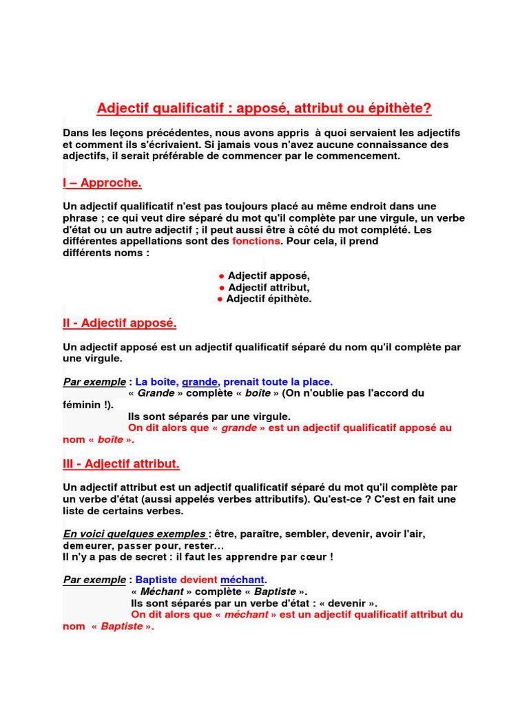 Adjectif Qualificatif Pdf Adjectif Semiotique