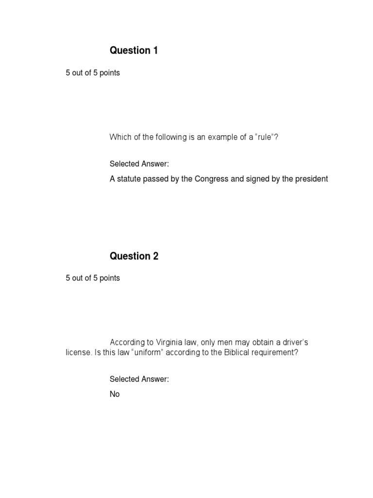 Constitutional Law Exam Questions Analyzing Biblical and Legal