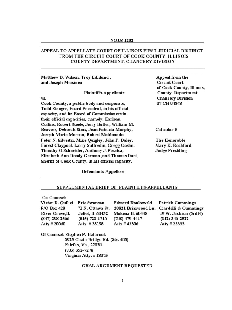 Wilson v. Cook County Plaintiffs Brief Supp Appeal Second Amendment