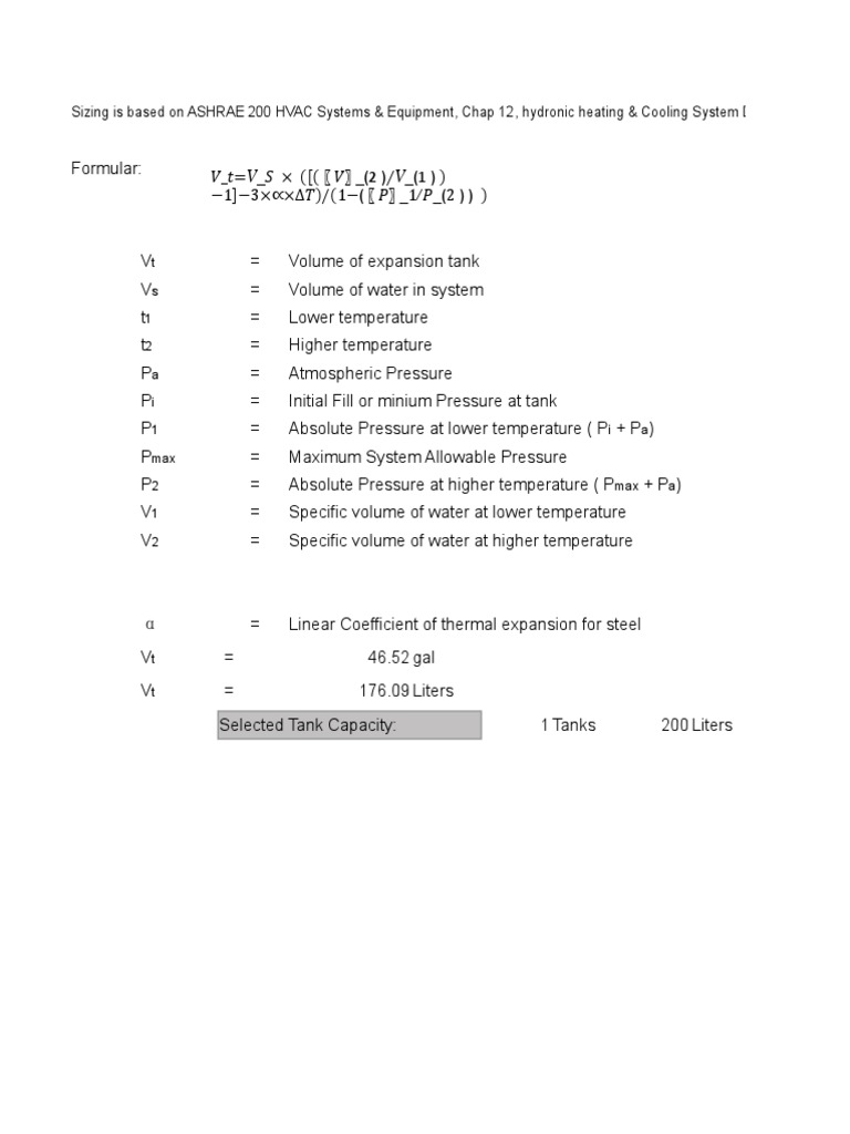 Expansion Tank Calculation PDF