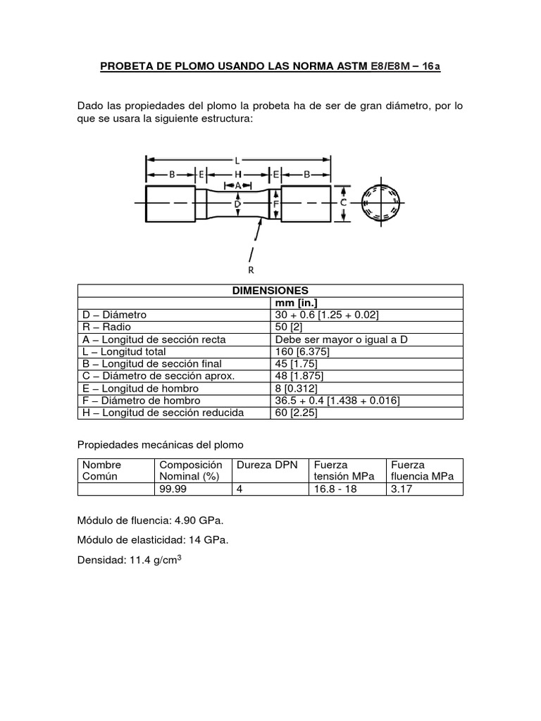 Probeta de Plomo según ASTM E8/E8M | PDF | Tecnología