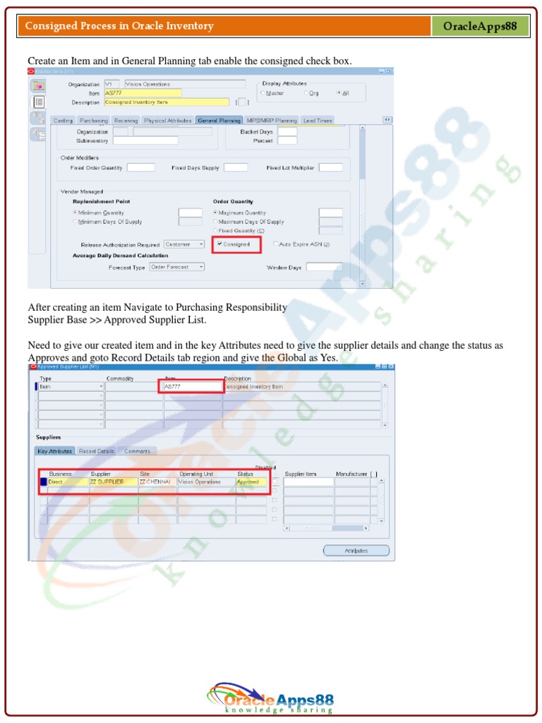 Consigned Process in Oracle Inventory PDF | PDF | Invoice | Accounting