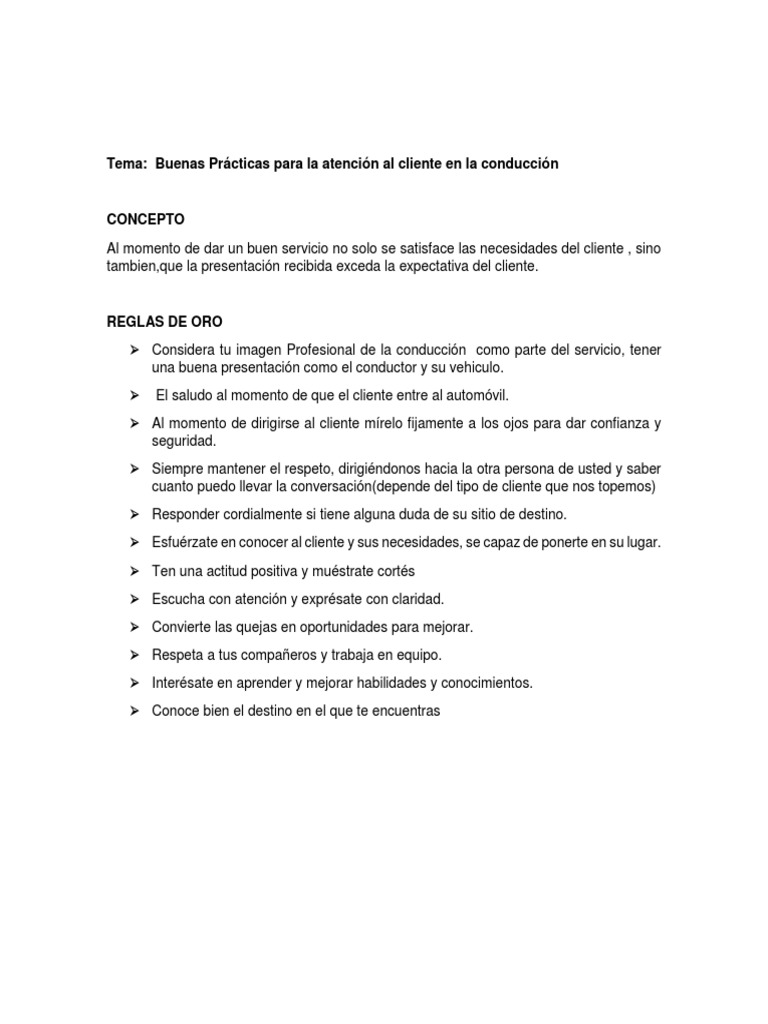 Buenas Prácticas en Atención al Cliente Conductor | PDF | Cliente