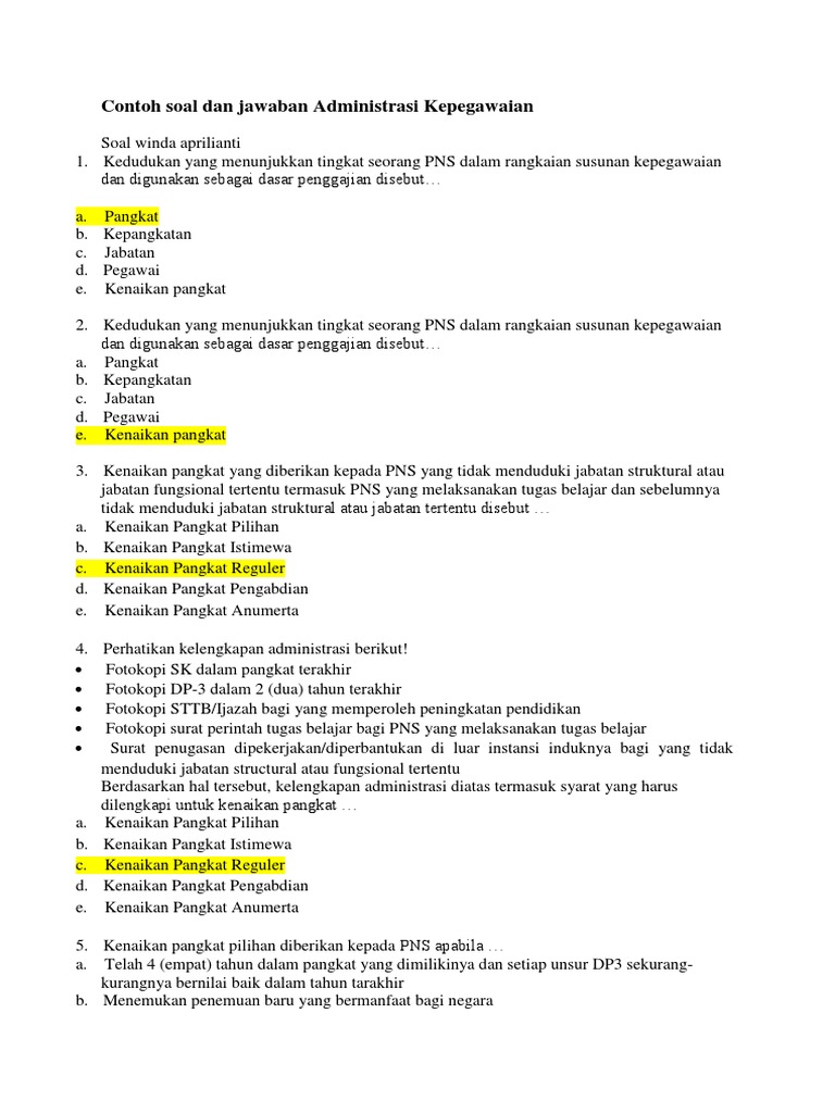 310630284 Contoh Soal Dan Jawaban Administrasi Kepegawaian