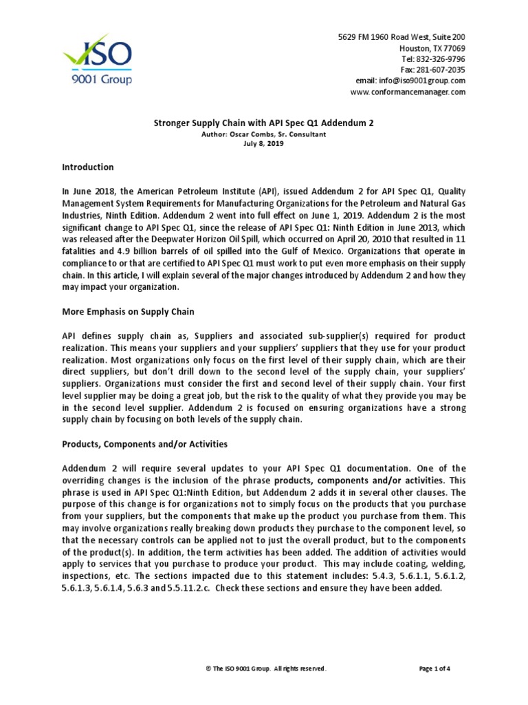 Stronger Supply Chain With API Spec Q1 Addendum 2 | PDF | Supply Chain ...