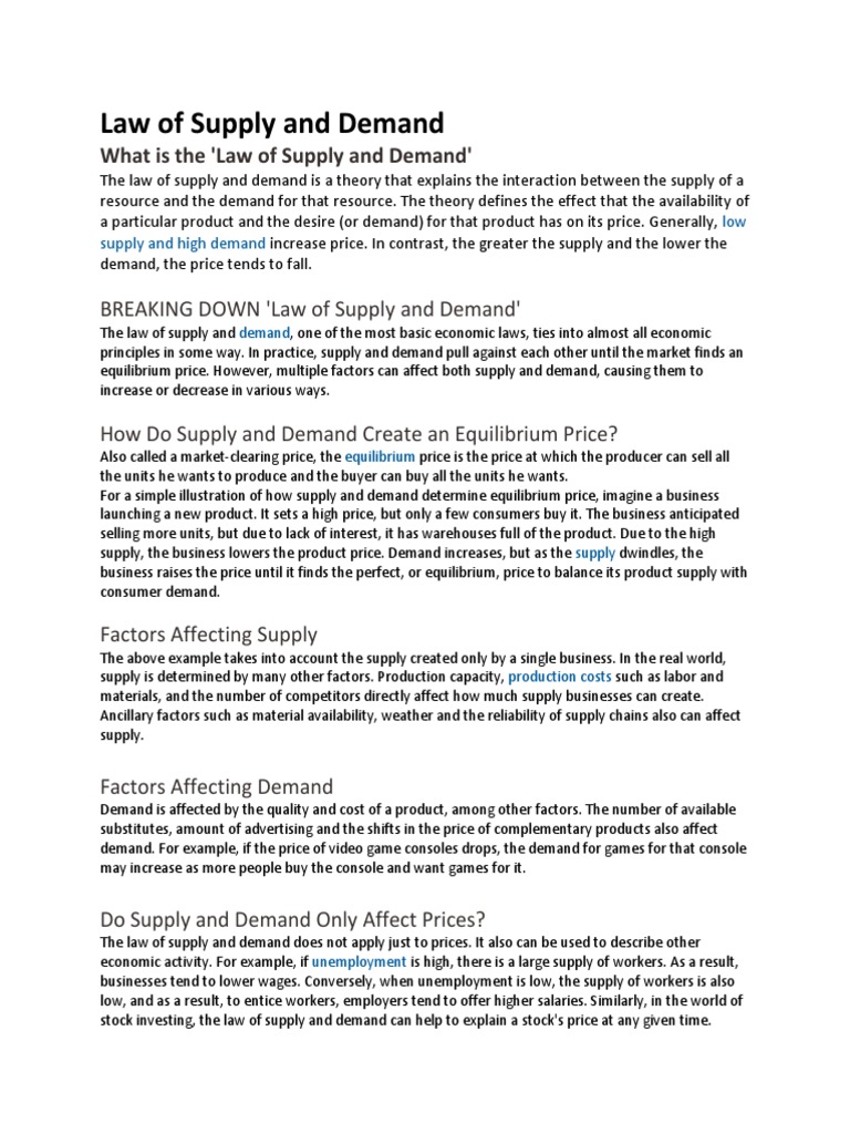 Law of Supply and Demand | PDF | Supply And Demand | Supply (Economics)