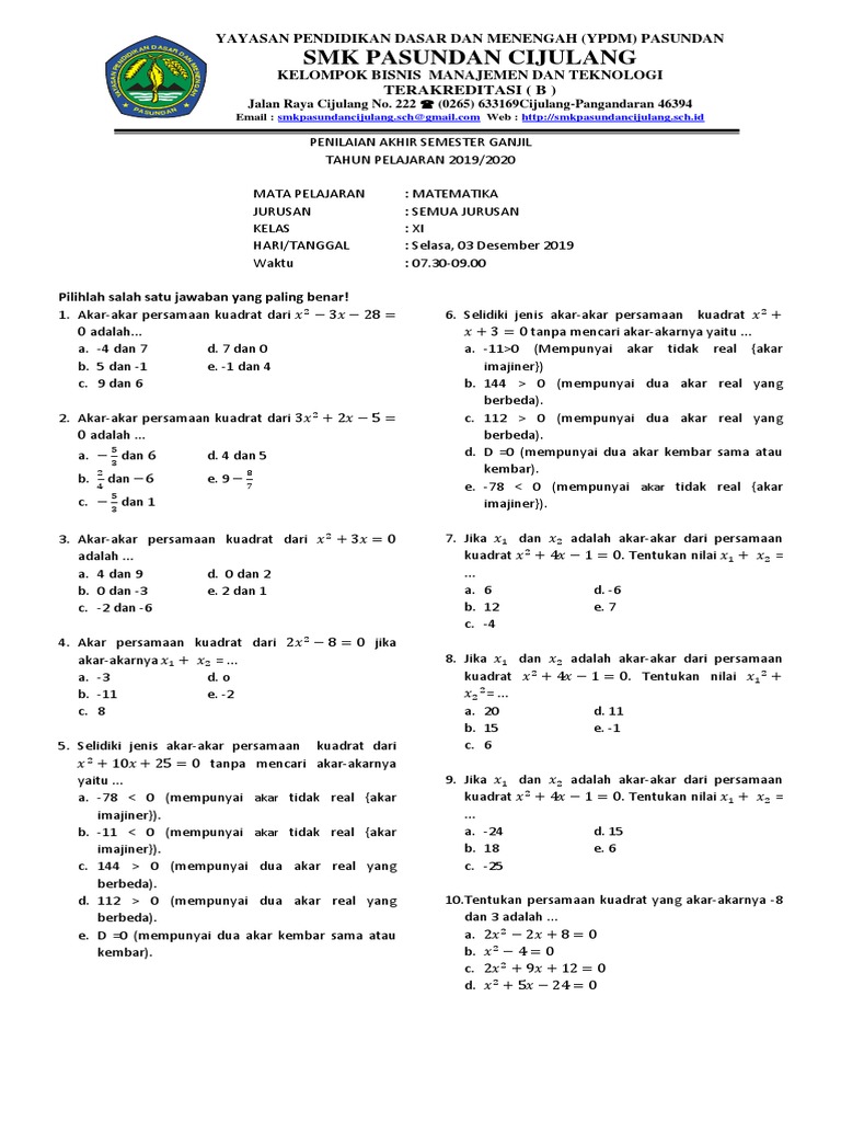 Xi Matematika Soal Docx