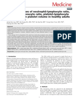 Reference values of neutrophil-lymphocyte ratio, lymphocyte-monocyte ratio, platelet-lymphocyte ratio, and mean platelet volume in healthy adults in South Korea