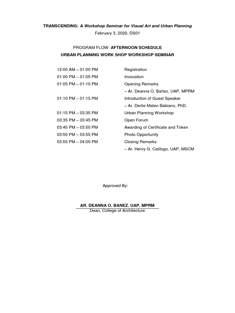 Workshop Seminar Program Flow Feb 3 Pdf