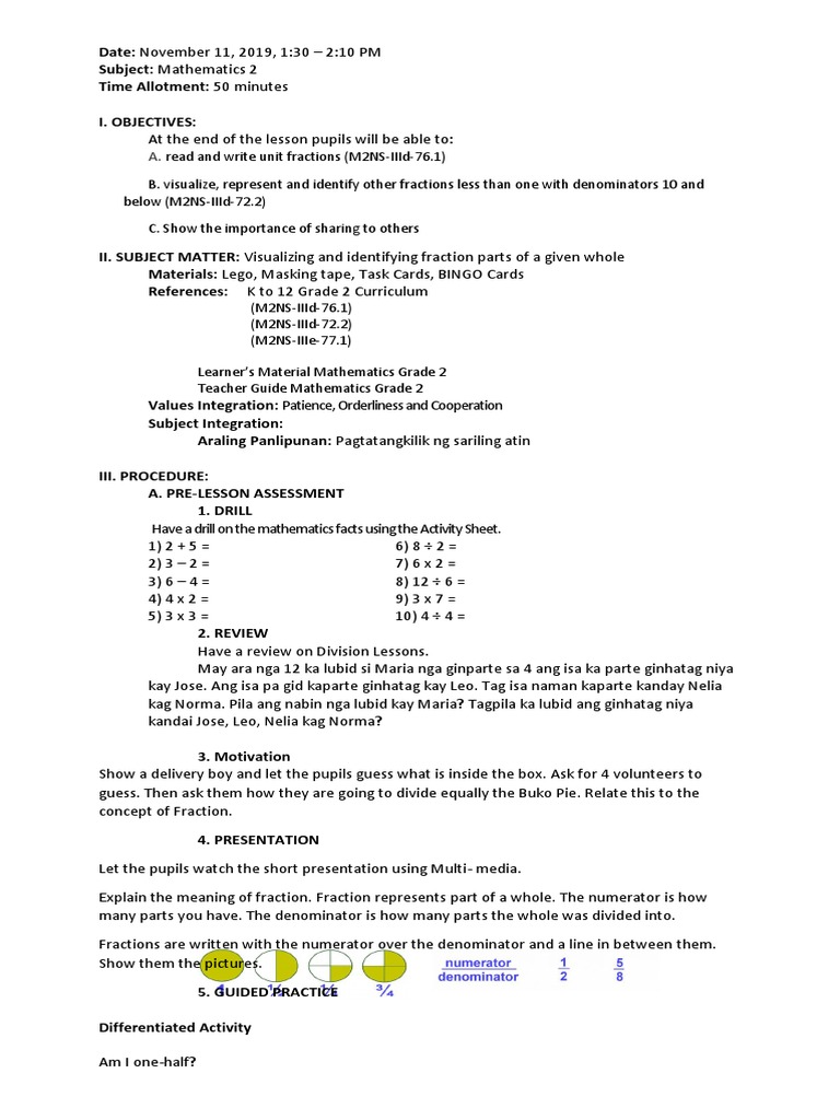 Lesson Note on Fractions for Grade 2 | PDF | Fraction (Mathematics ...