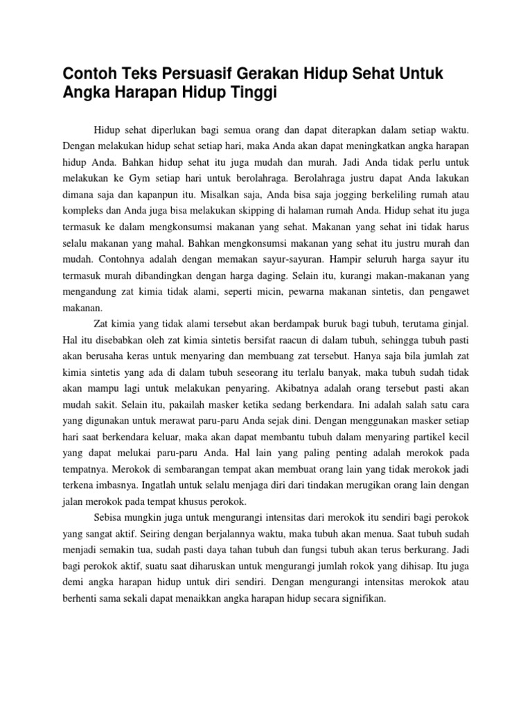 Contoh Teks Persuasif Gerakan Hidup Sehat Untuk Angka Harapan Hidup