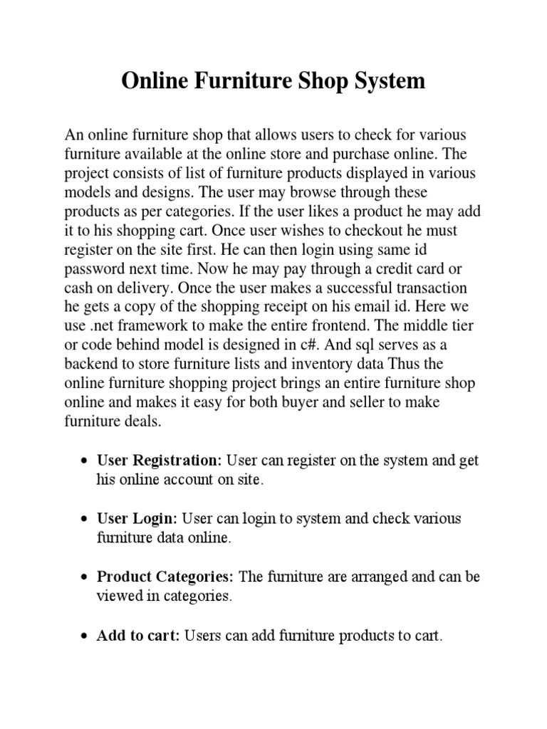 Online Furniture Shop System PDF Online And Offline Online Shopping