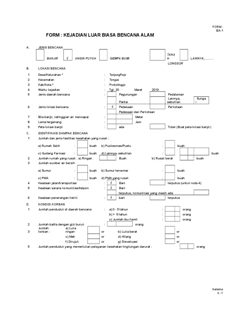 Form Pengisian Klb Banjir Pdf