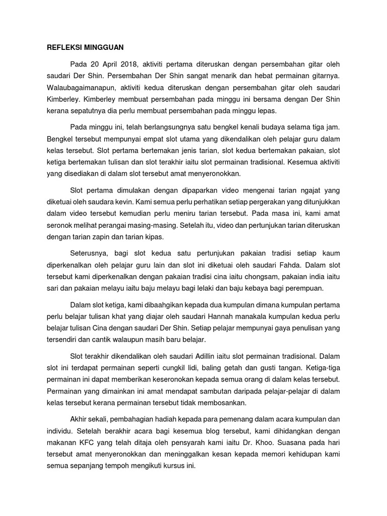 Refleksi Mingguan 1 Pdf