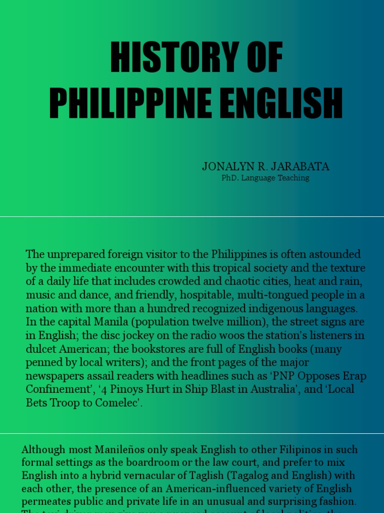 History of Phil. English | PDF | Philippines | Stress (Linguistics)