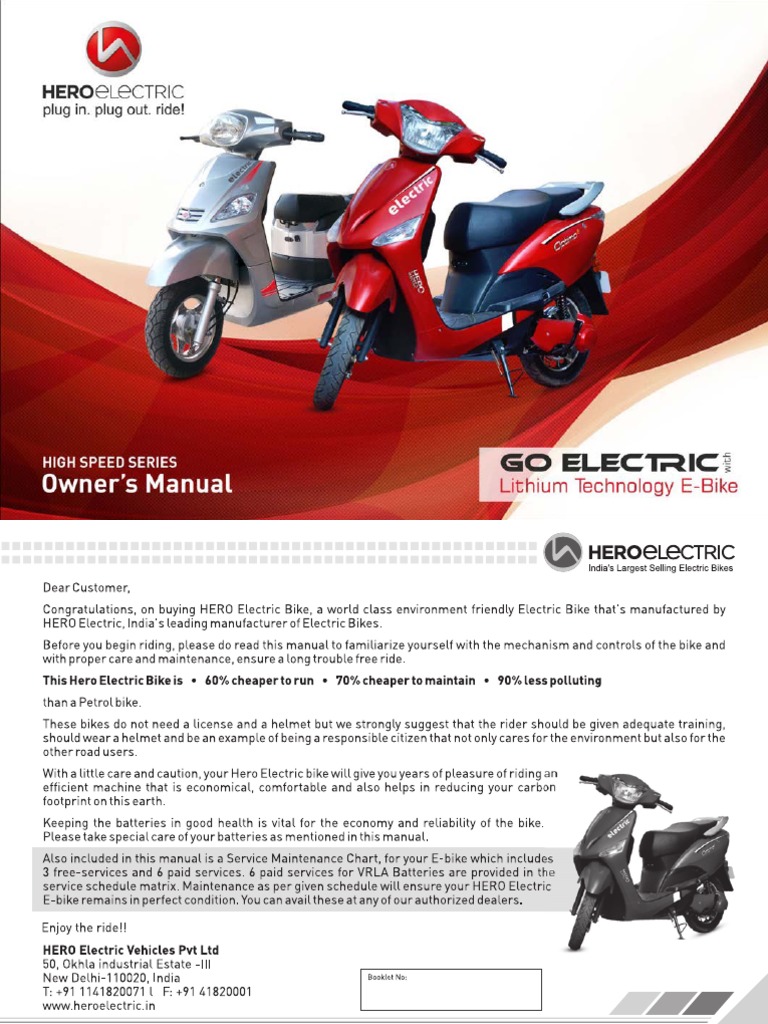 Vær stille Somatisk celle Brug for Hero Electric Bike Manual | PDF