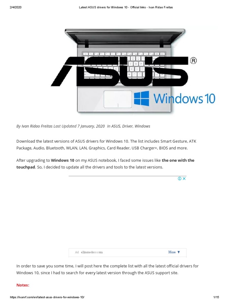Latest ASUS Drivers For Windows 10 - Official Links - Ivan Ridao Freitas |  PDF | Windows 10 | Intel