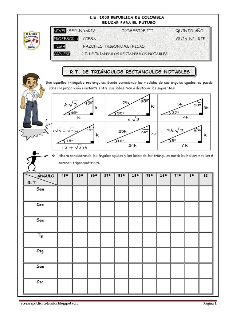 Teoria Y Problemas De Razones Trigonometricas Y Triangulos Notables Ccesa007 Pdf Triangulo Trigonometria