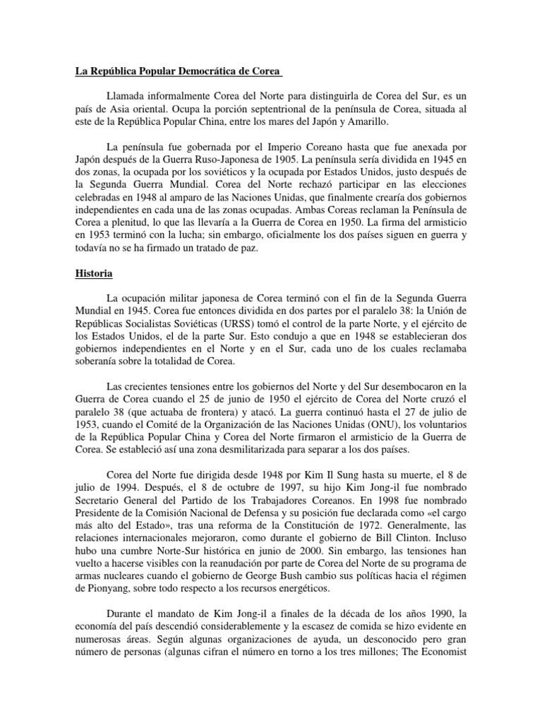 Historia y gobierno de Corea del Norte | PDF | Corea del Norte ...