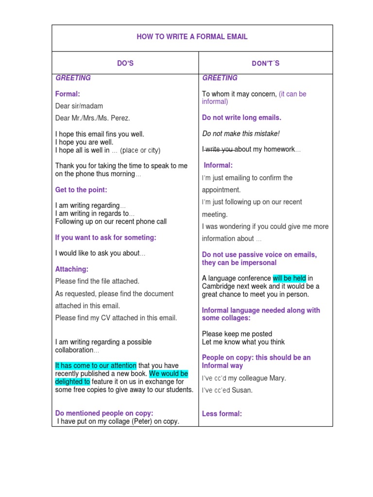 how to write a formal mail in english
